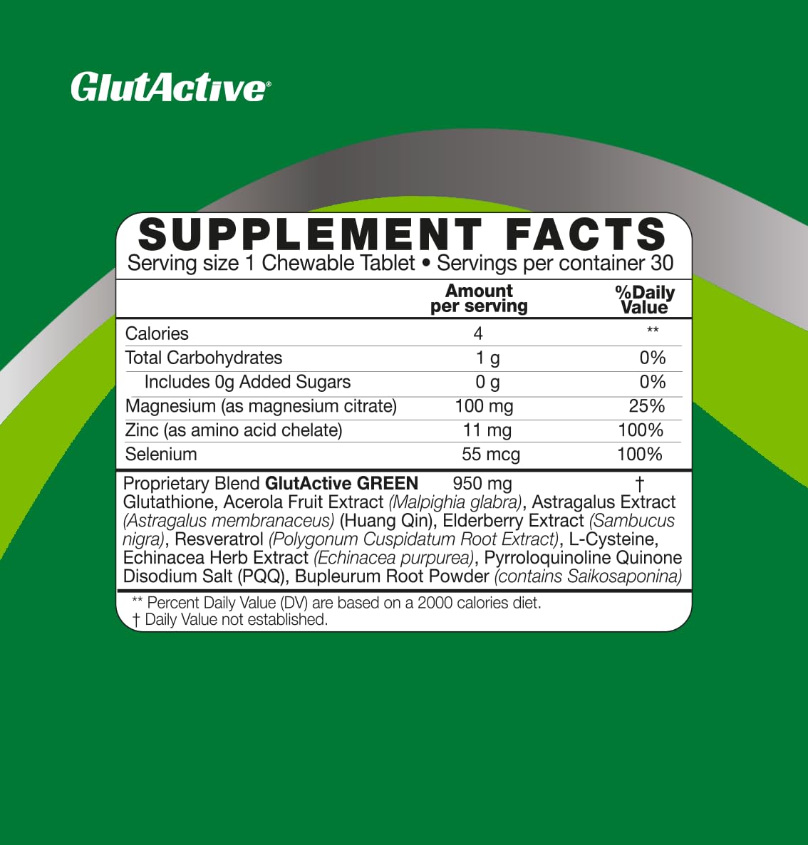Green 950mg | Immune Support | Glutathione | Antioxidant, Detox, Increase Immunity, Energy, Strengthen & Cellular Protect | 60 Chewable Tablets (60ct)