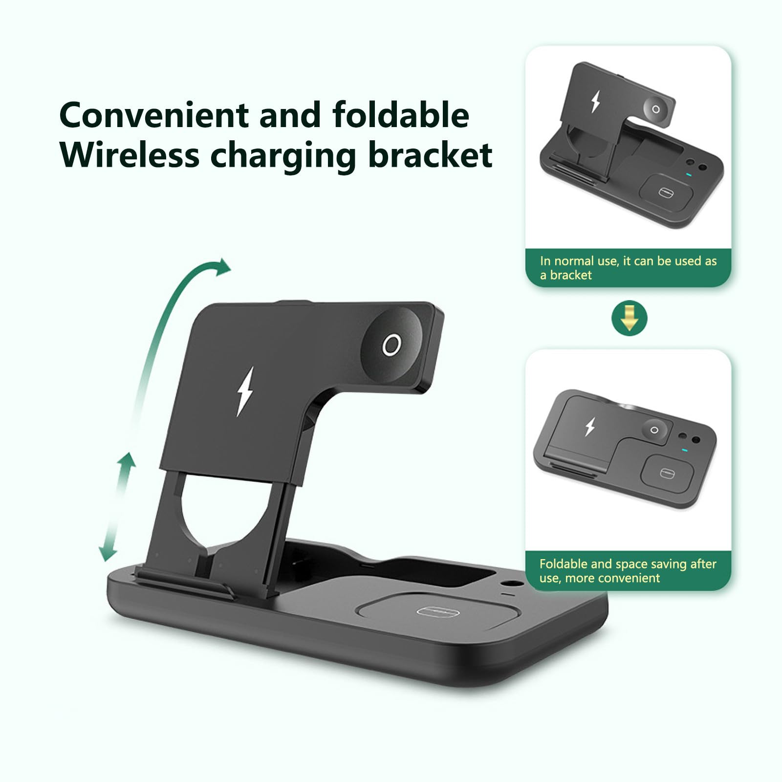 Cargador Inalámbrico 3 en 1 con Adaptador y Estuche de Viaje, Estación de Carga Inalámbrica Rápida, Carga Inalámbrica Más Rápida de 15W, Protección Inteligente Múltiple, Cargador Inalámbrico Plegable/