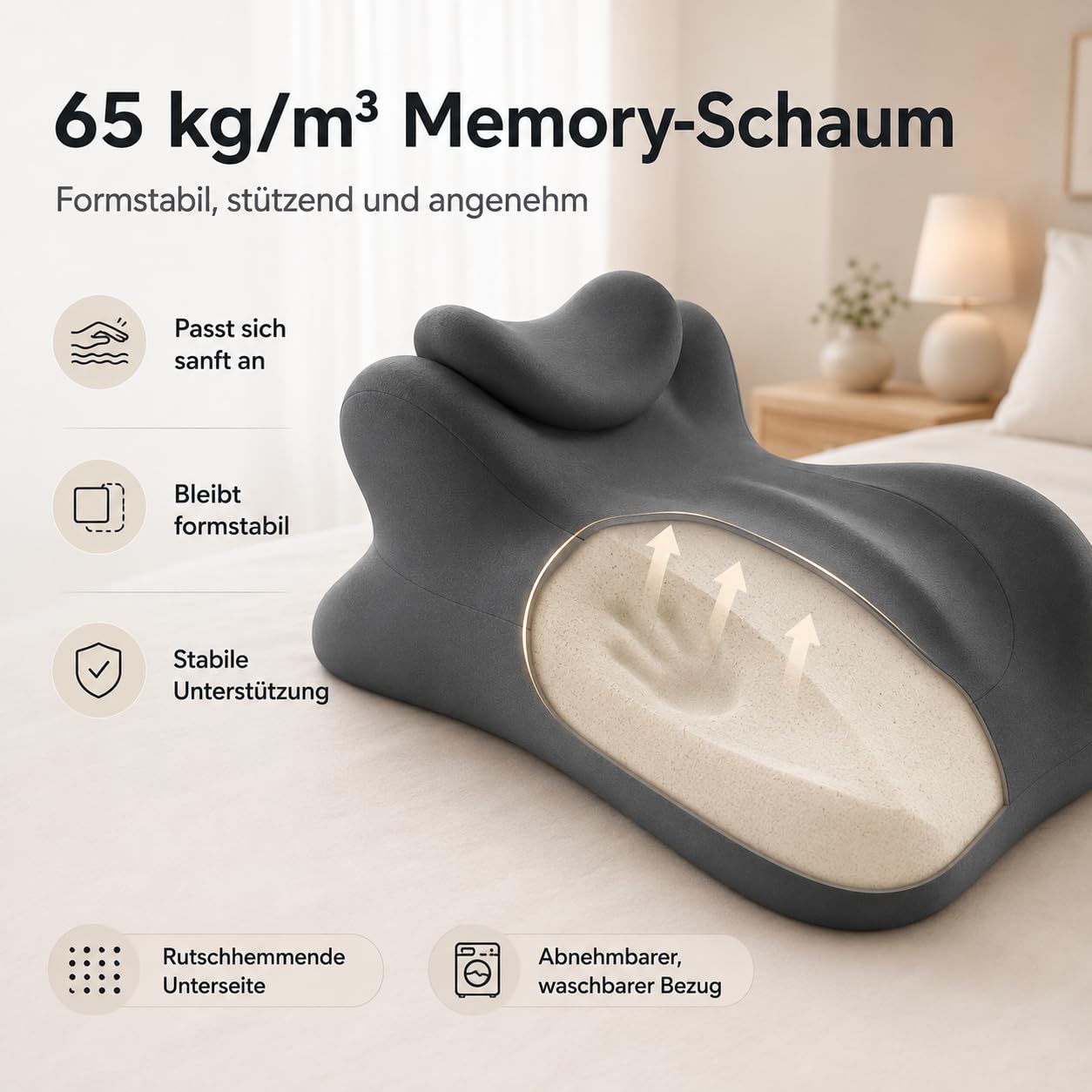 Noleva 27 Grad Kissen, Memory Foam Keilkissen mit Waschbarem Bezug (Gelb)