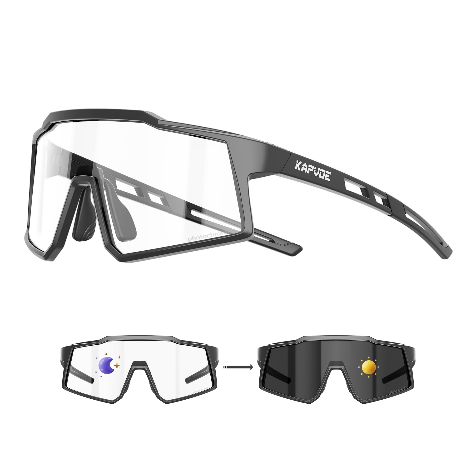 KAPVOE Kinder Fahrradbrille selbsttönend UV400, leichte Sportsonnenbrille mit photochromatischen Gläsern, TR90-Rahmen, verstellbaren Nasenpads und rutschfesten Bügeln, für Jungen Mädchen