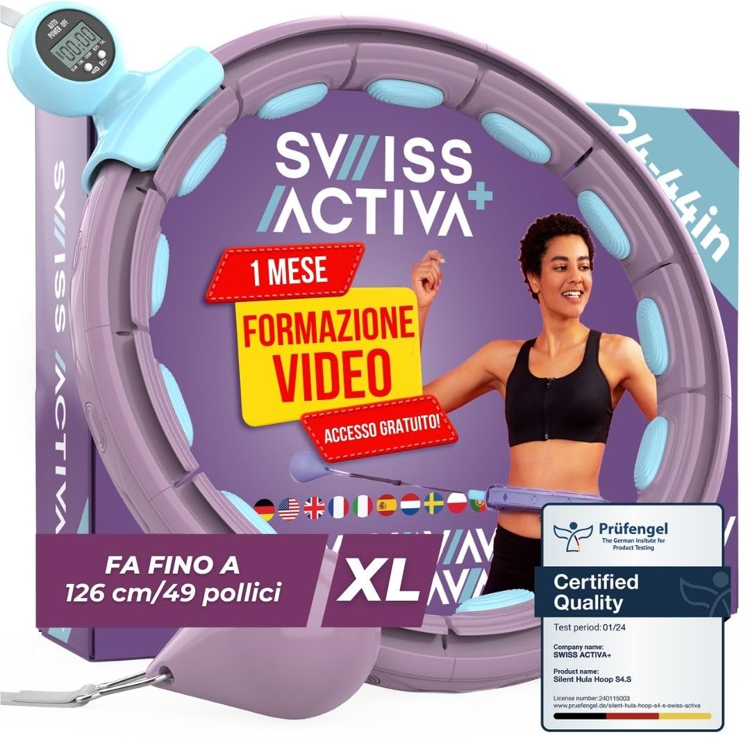 Swiss Activa+ Smart Hula Hoop con contatore che non cade mai - Hula Hoop Intelligente Fitness con Peso e Massaggio Circolare - Misura Regolabile, Ideale per Adulti Bambini e Principianti