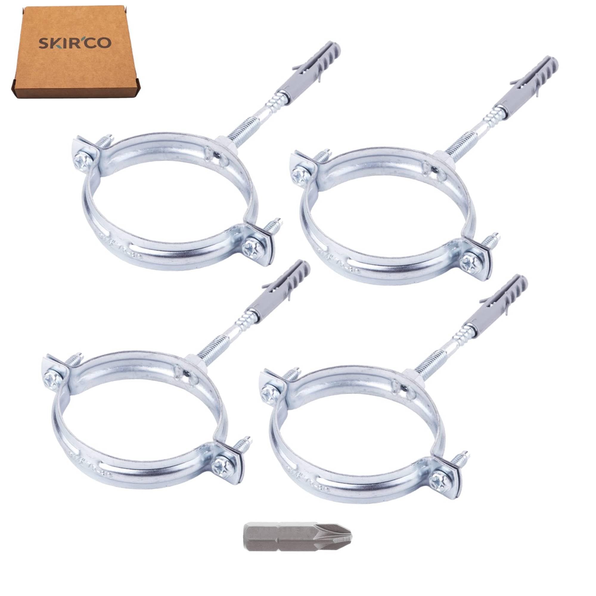 SKIR'CO Abrazaderas de tubo (paquete de 4 piezas) para tubos de Ø 60-64 mm, plateadas, con punta de destornillador PH