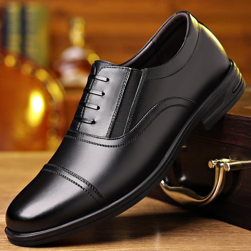Formal Shoes for Men Slip On Round Toe PU Leather Cap Toe Oxford Shoes Anti-Slip Slip Resistant Block Heel Non Slip Low Top Working3