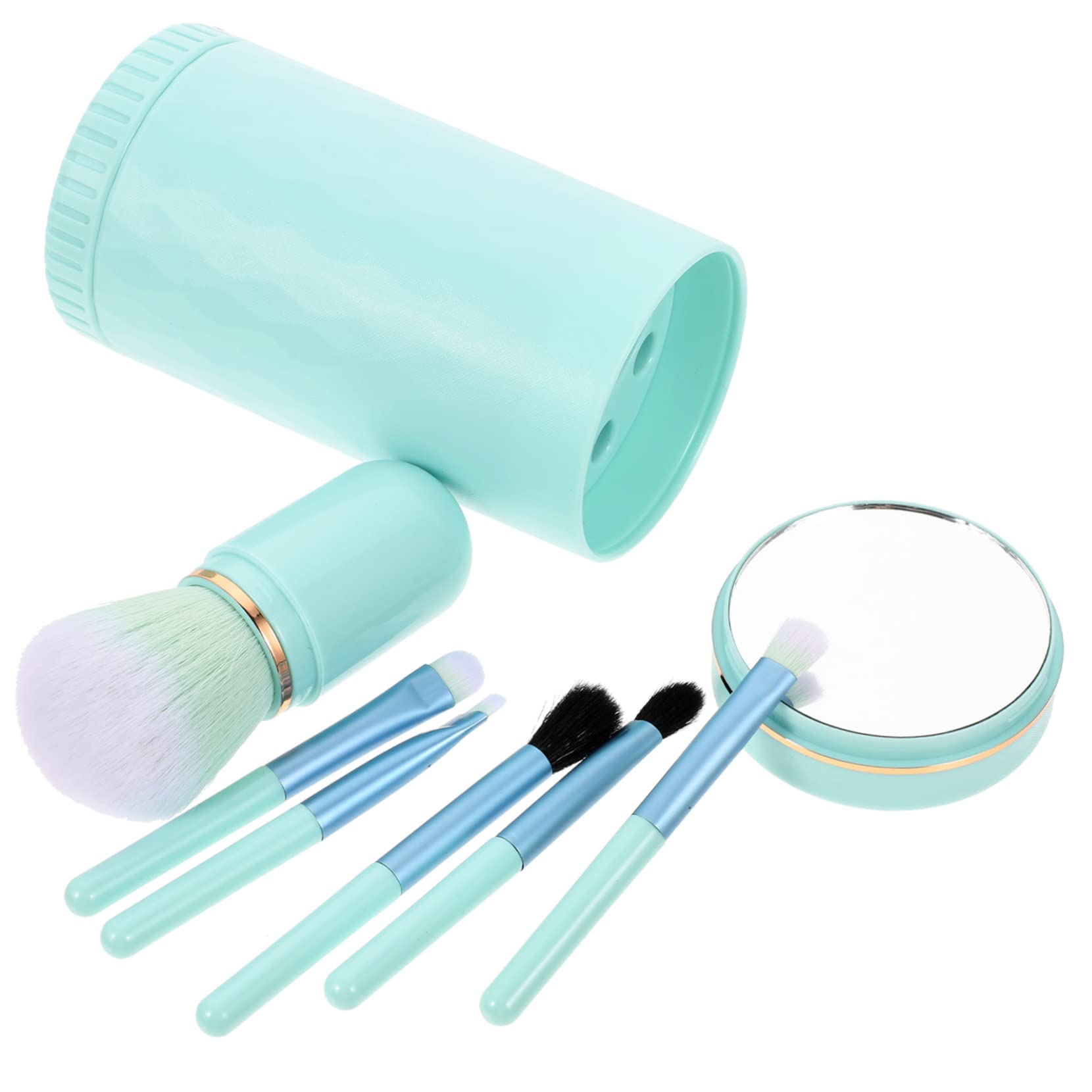 Healeved 5juegos Brochas De Maquillaje De Fibra Artificial Con Espejo Profesional De Pinceles Cosméticos Para Viaje y Uso Diario Incluye Brocha Para Rubor y Sombra De Ojos