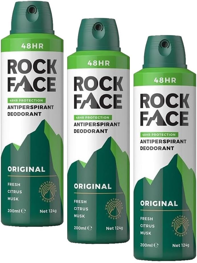 Rock Face Antiperspirant Deodorant for Men 200ml | Fresh Citrus Scent | Fast Absorbing | Non-Staining | 48 Hour Protection (Pack of 3)