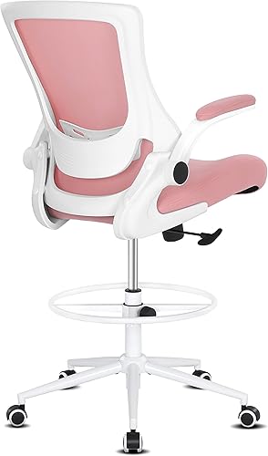 Misolant Silla de dibujo, silla de oficina alta para escritorio de pie, silla de oficina rosa silla ergonómica con soporte lumbar ajustable en