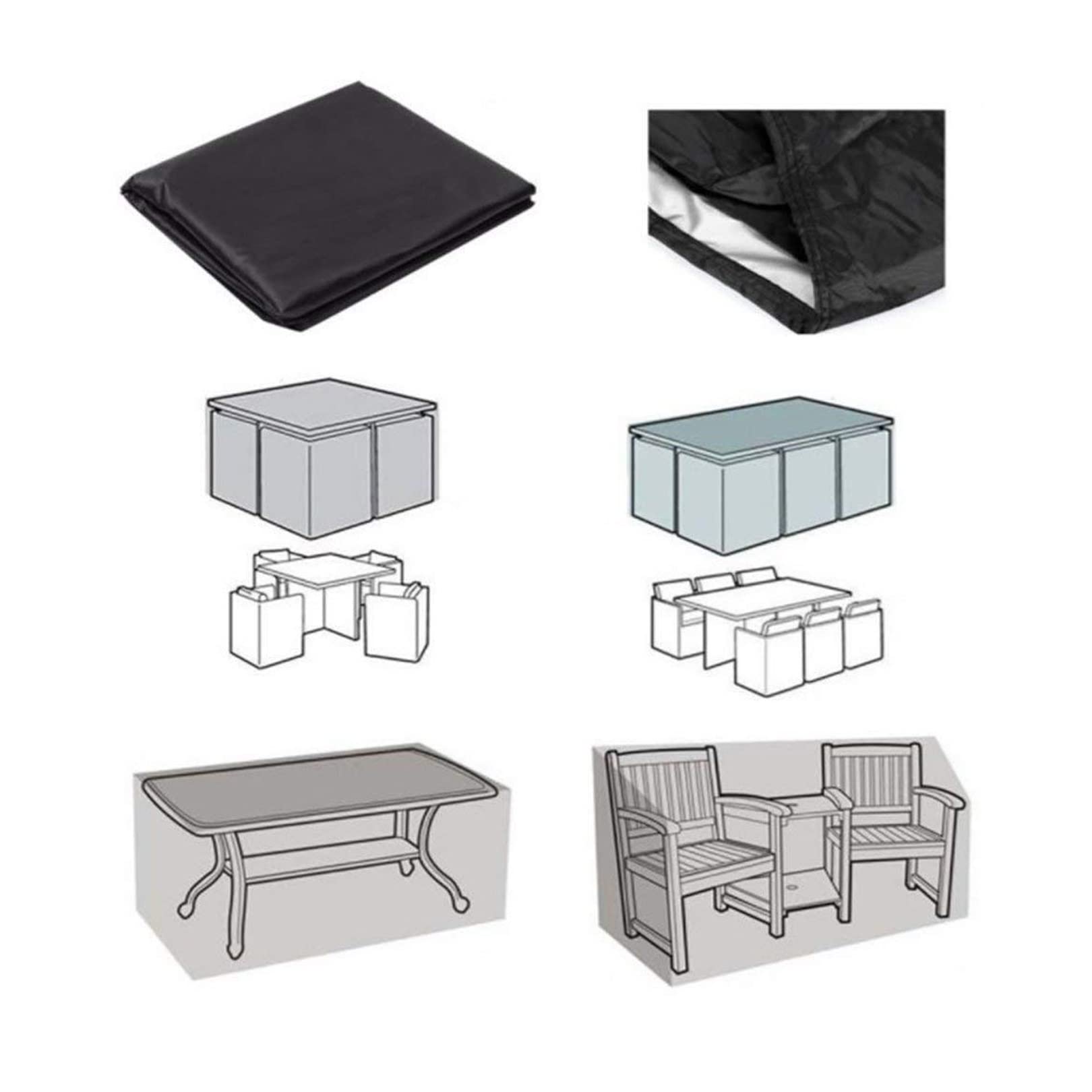 Tuinmeubelhoes voor buiten, 280 x 125 x 85 cm, waterdichte rotan bank, tafelstoel, set hoes voor tuin, anti-uv, winddicht, rechthoekig, zwart