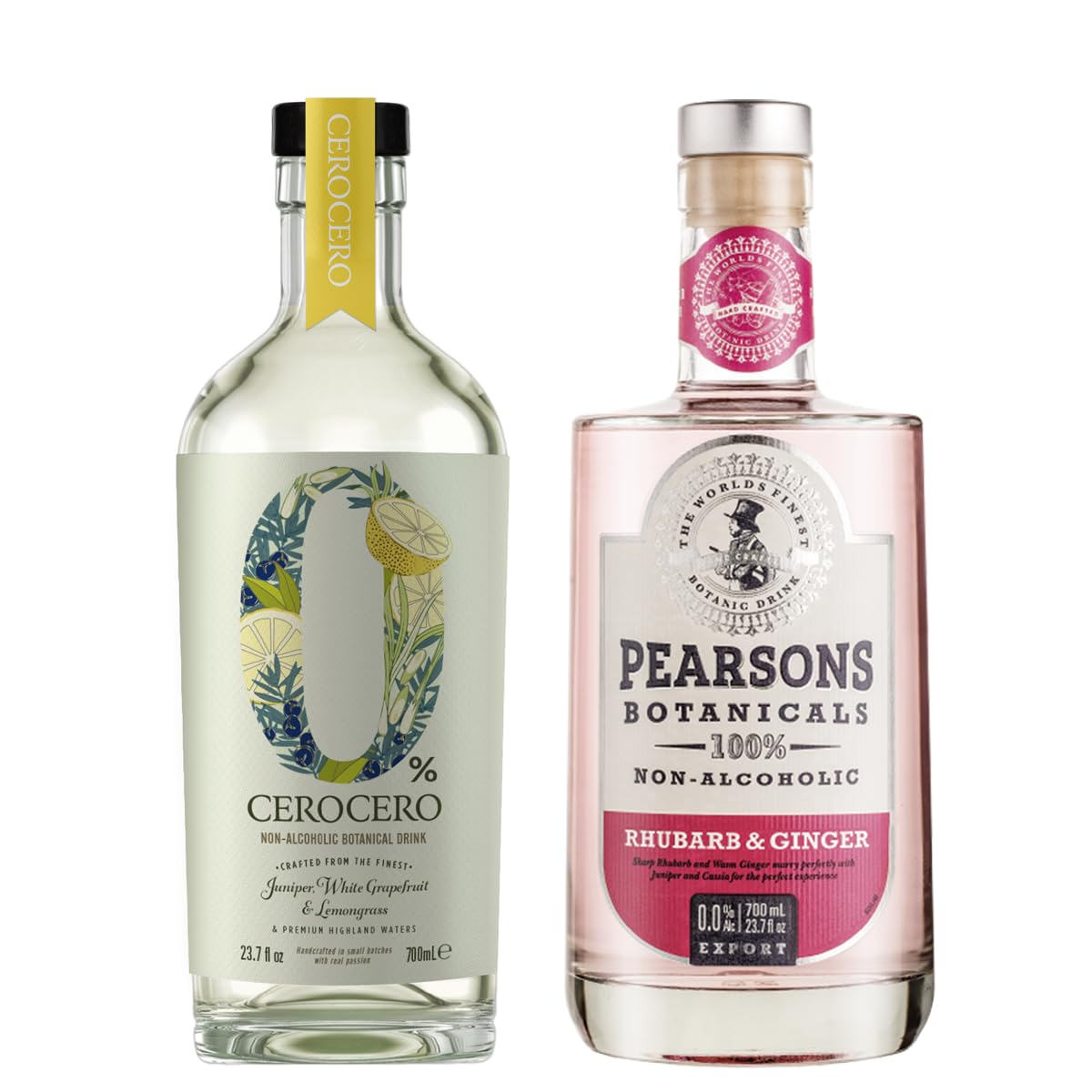 Gin Alternative Bundle | CeroCero White Grapefruit & Lemongrass | Pearsons Botanicals Rhubarb & Ginger | Non Alcoholic Spirits | Premium Non Alcoholic Gin by Spirits of Virtue 700ml