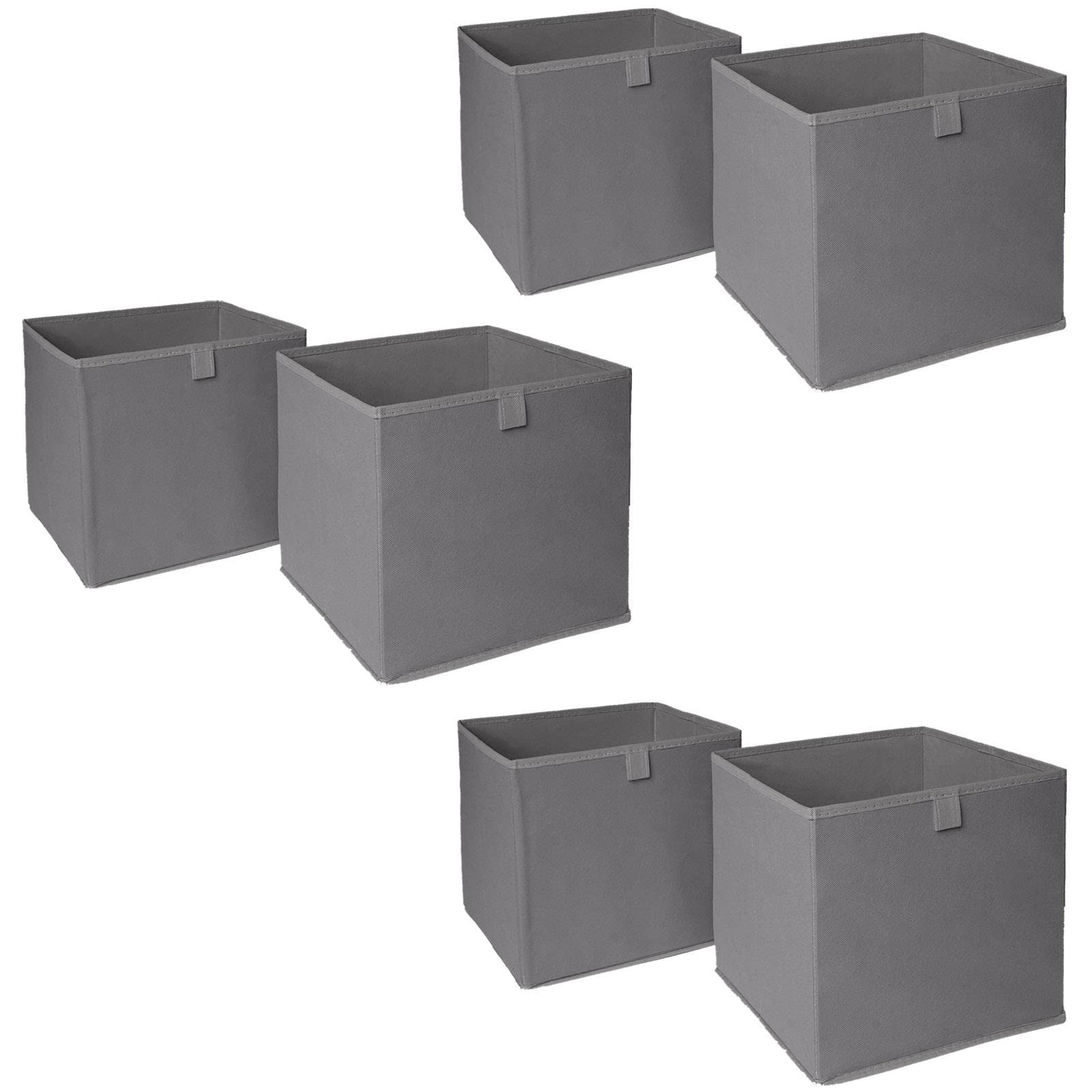 Ohs Dark Grey Set Of 6 Fabric Storage Boxes Home Organiser Toys Clothing Bathroom Pop Up Collapsible Foldable Cube Box,