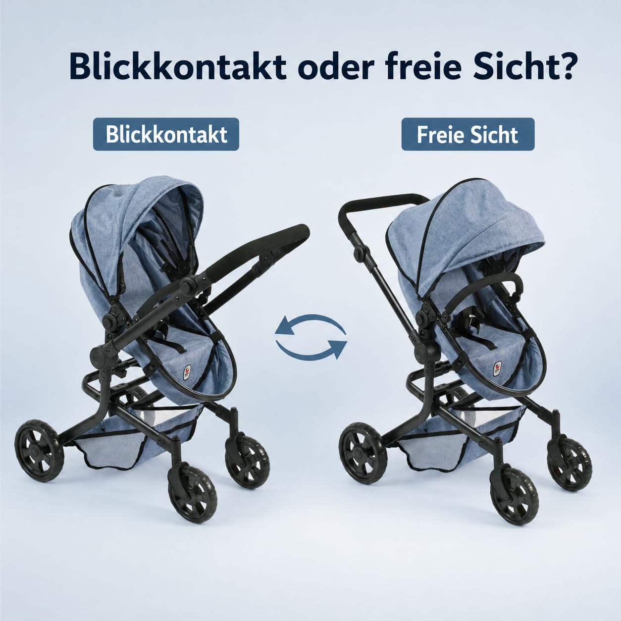 Bayer Chic 2000 - Cochecito de muñecas Mika, 2 en 1, para niños de 4 a 8 años, azul vaquero, 73 x 41 x 82 cm