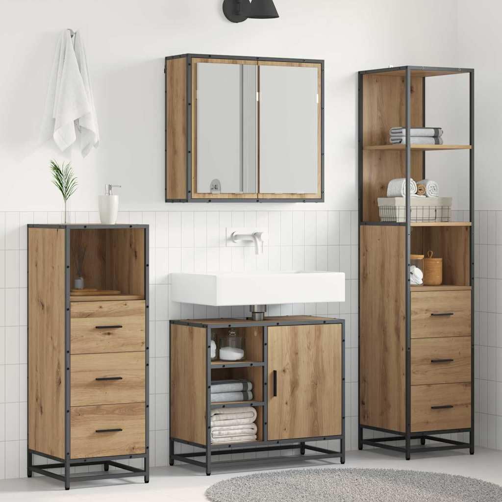 Muebles de baño de 3 piezas en roble artesanal marrón con cajones