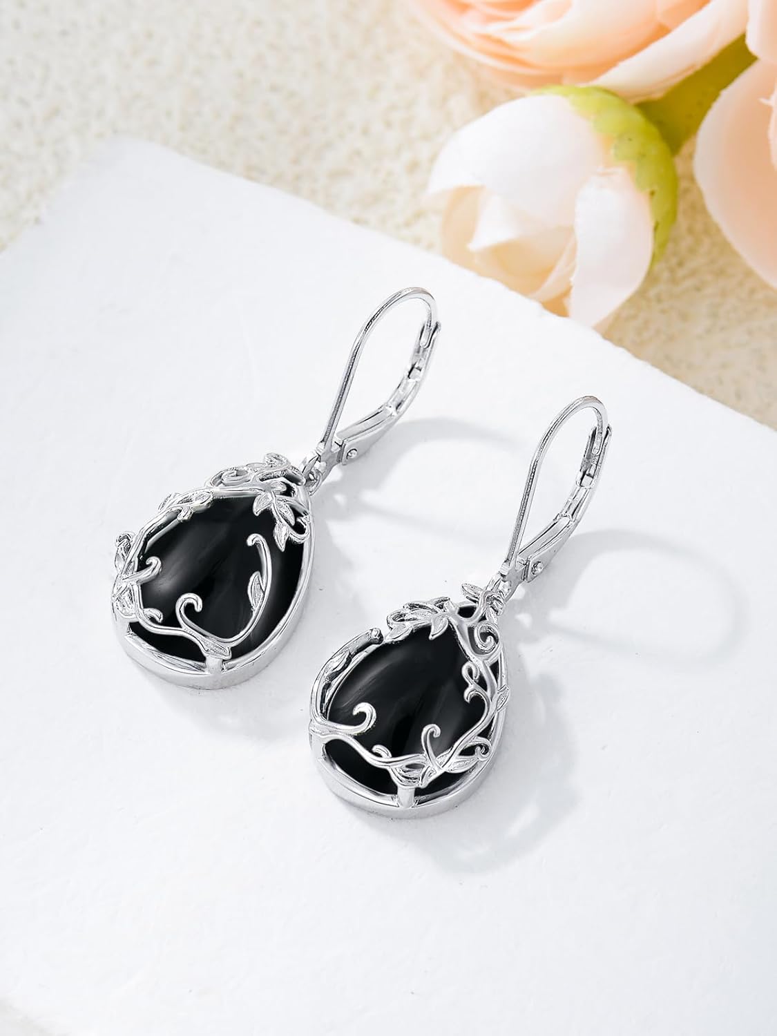 Celtic Filigree Earrings 925 Sterling Silver Teardrop Gemstone Dangle Earrings Fine Jewelry Gifts for Women - Image 4