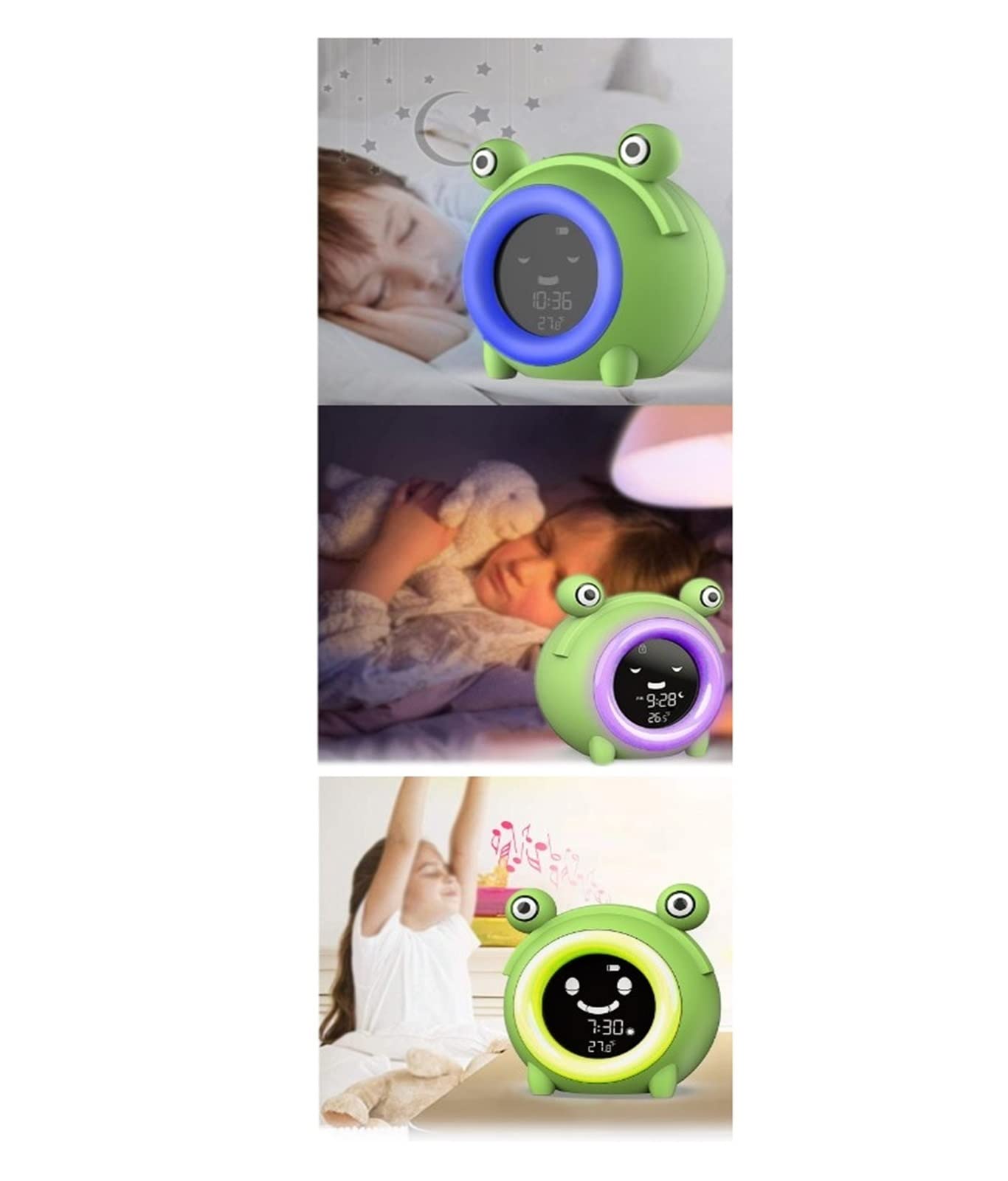 Światło budzenia dla dzieci Digital Frog Kids Budzik Wake Up Light, Night Light Wykrywanie temperatury dzieci śpią Trener snu dla dzieci