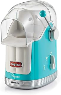 Ariete 2958 Pop Corn Maker Party Time - Máquina para palomitas de maíz con palanca, 1100 W, 600 g de capacidad, cocción de aire caliente sin grasa, color celeste