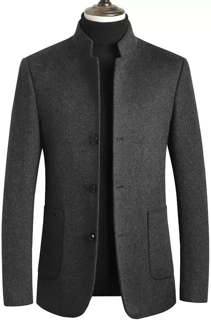 Men's Stand-up Collar Suit Chinese Tweed Jacket Autumn and Winter
