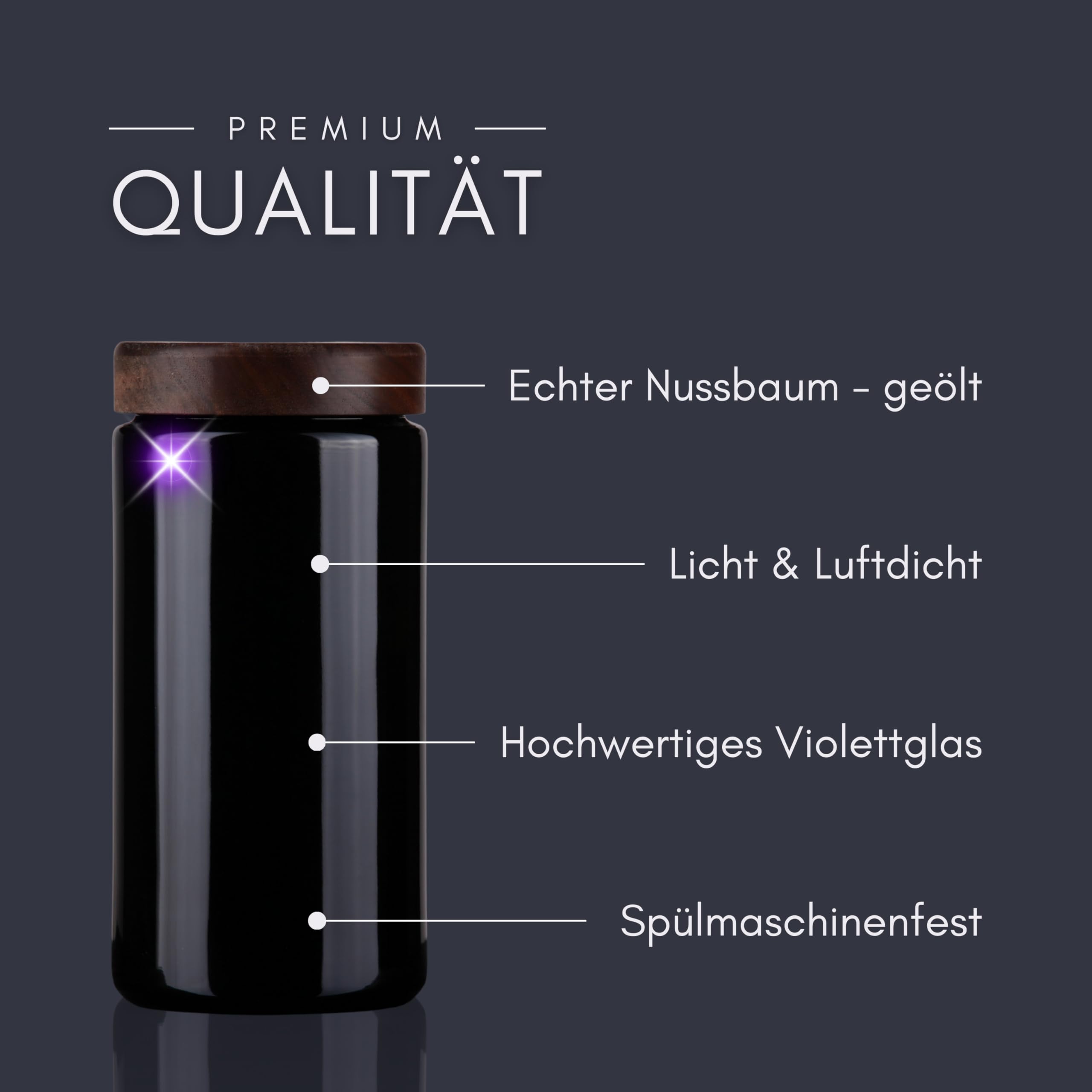 ANCEVIA edles Violettglas Vorratsglas 500 ml – 3er Set (75/400) luftdichte Vorratsdose mit Deckel | Miron Aufbewahrungsgläser, Glasbehälter mit Deckel für z.B. Nüsse & Kräuter (Nussbaum Holzdeckel)