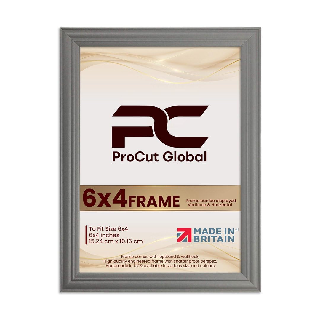 Procut Global 6X4 Dark Grey Picture Frames - Classic Wooden Photo Frame with Shatterproof Perspex for Wall or Tabletop - Perfect for Posters, Certificates & Prints - Sizes & Colors Available