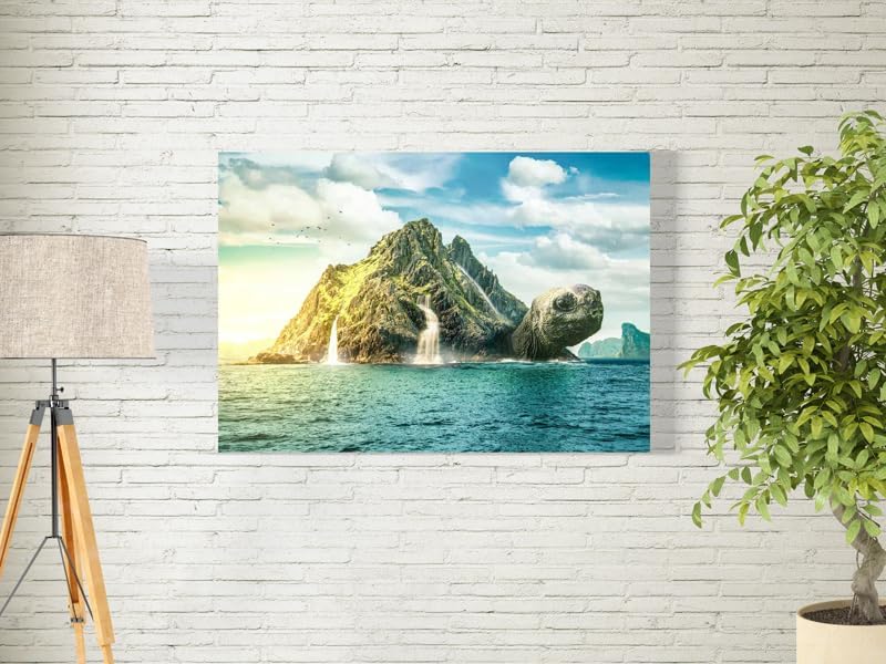 bpaTurtle Island Wall Art For Decoration Easy To Hang, 55X35Cm, 1Pcs