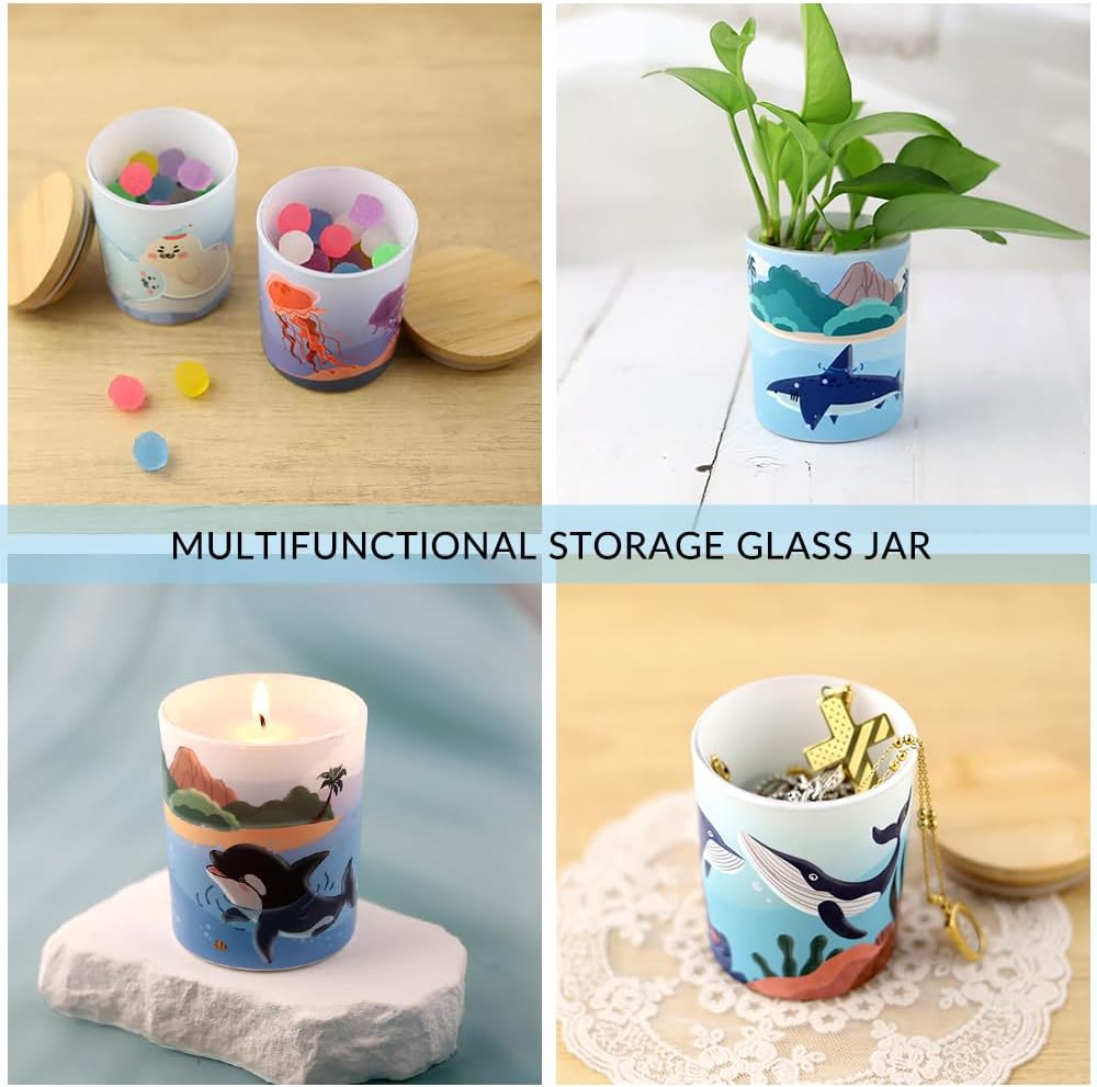 12 Pack 7 OZ Ocean Blue Glass Candle Making Jar with Bamboo Airtight Lids, Empty Storage Container DIY Candle Jar, Labels, Gifts (Ocean blue)