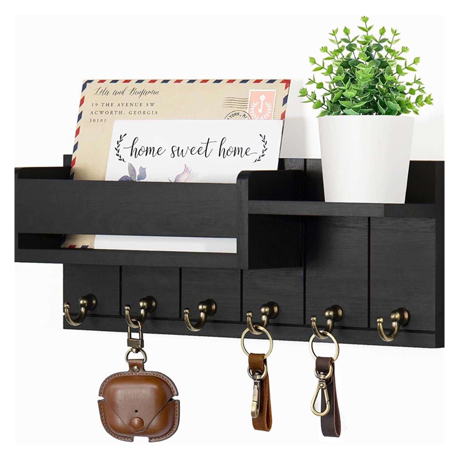 KIFSDLF Wood Key Rack Mail Organizer 6 Hooks Storage