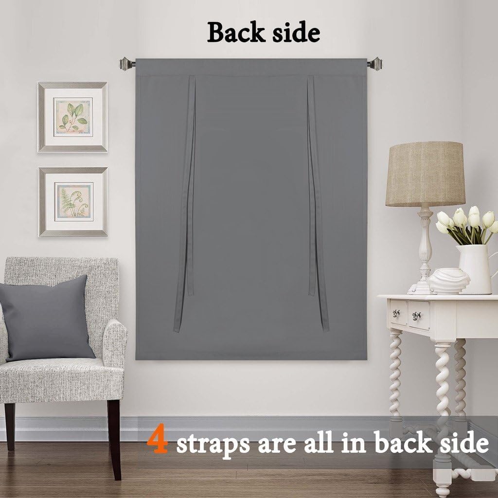 H.VERSAILTEX Gray Tie Up Shade for Small Window Thermal Insulated Blackout Short Curtain Bathroom Curtain, Window Valance Balloon Roman Blind (Rod Pocket Panel, 46 inches W x 63 inches L)