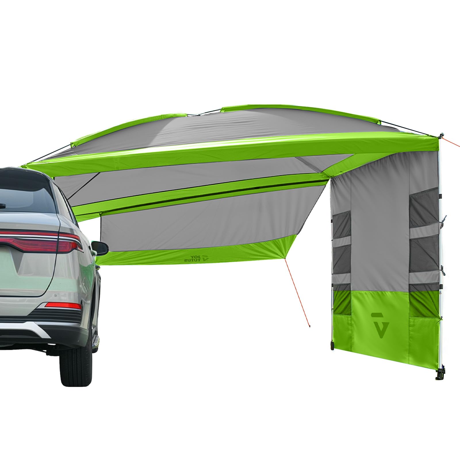 JOYTUTUS Auvent de Voiture SUV Universelle avec 3 Côtés Amovibles Vert | Tente Arriere Imperméable PU2000mm, Auvent Fourgon UV50+ Pare-Soleil avec 8 Poches de Rangement pour Camping, Randonnée