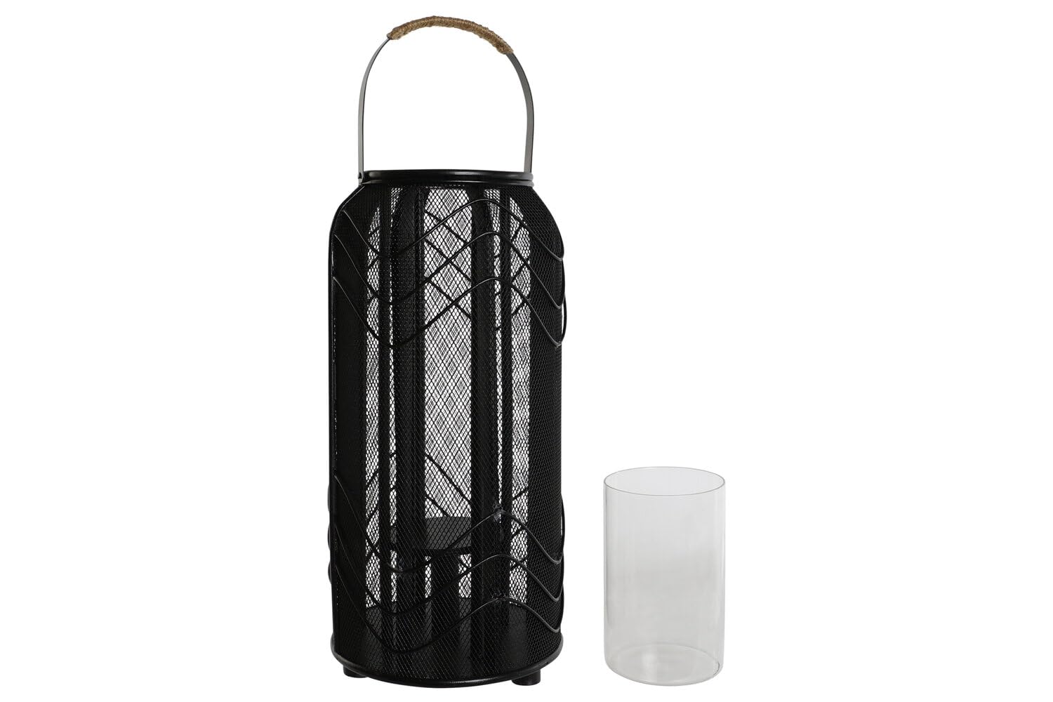 PORTAVELA METAL RATAN 21,5X21,5X43,5 NEGRO