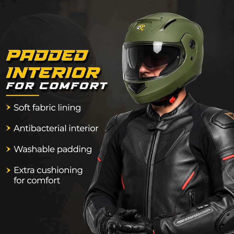 Image of Rydr AC Dx Flip-Up Full Face Motorbike Helmet - Green | | Durable Two-Wheeler Helmet for Men & Women | Comfortable Fit with Air Ventilation for Safe Bike & Scooter Riding