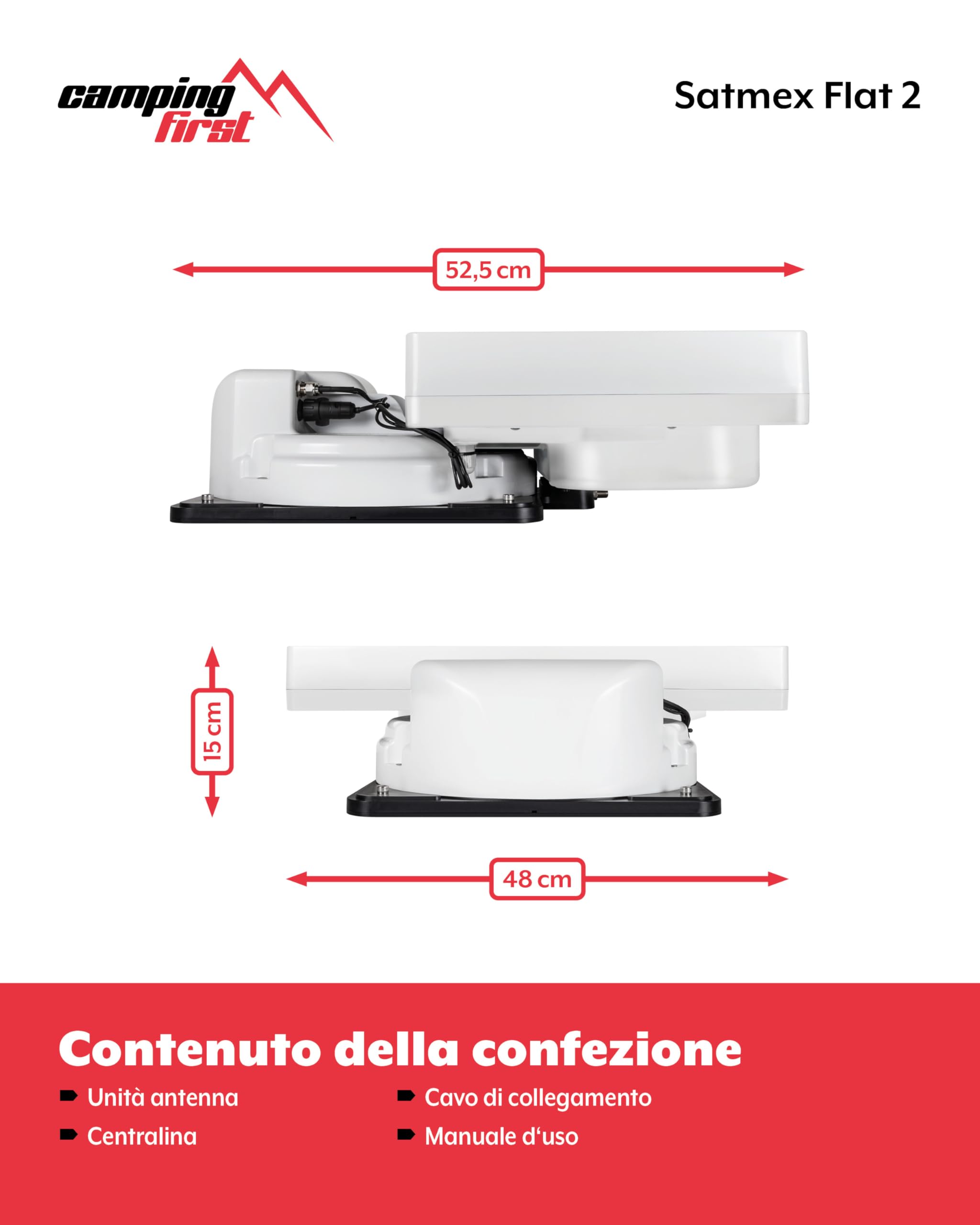 Satmex Flat 2 – Antenna satellitare automatica per camper e caravan (per 2 TV/ricevitori, con funzione skew) – Bianco