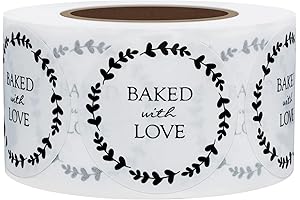 Hybsk Baked with Love Stickers with Wreath in 1.5 Inch Round Roll