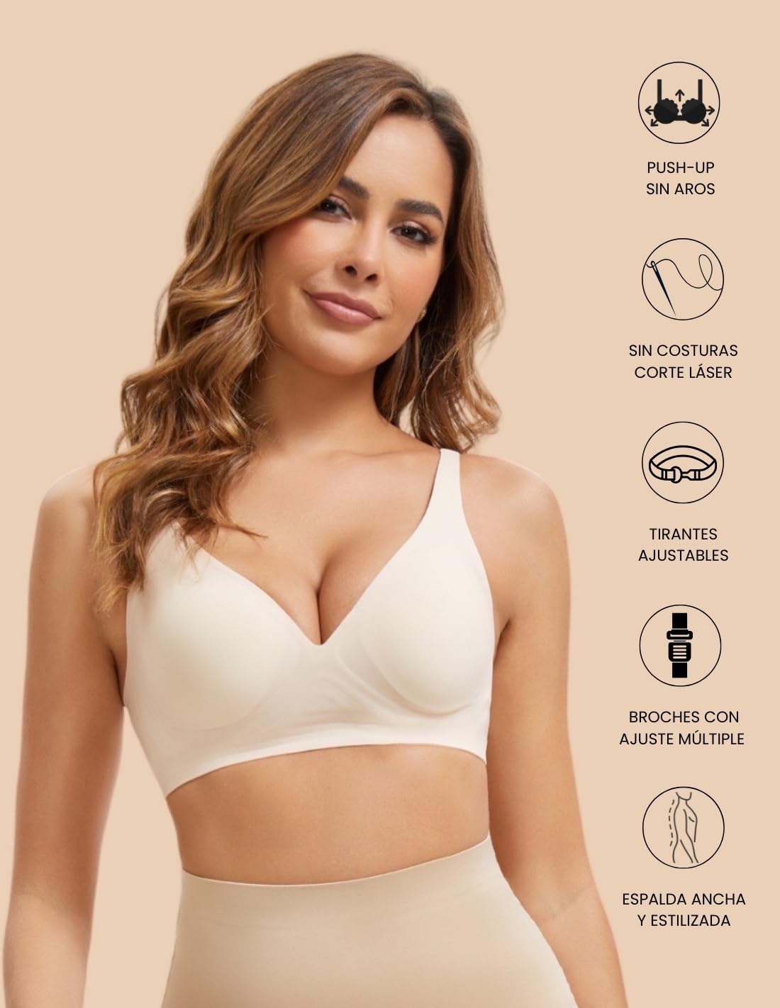 ANAISSA Sujetador Sin Aros con Realce Soft Stretch 2Ud. Sujetador Push Up Invisible con Copas Extraíbles. Sostenes de Mujer Sin Costuras. Sostenes de Mujer Sin Aros. Máximo Soporte y Comodidad