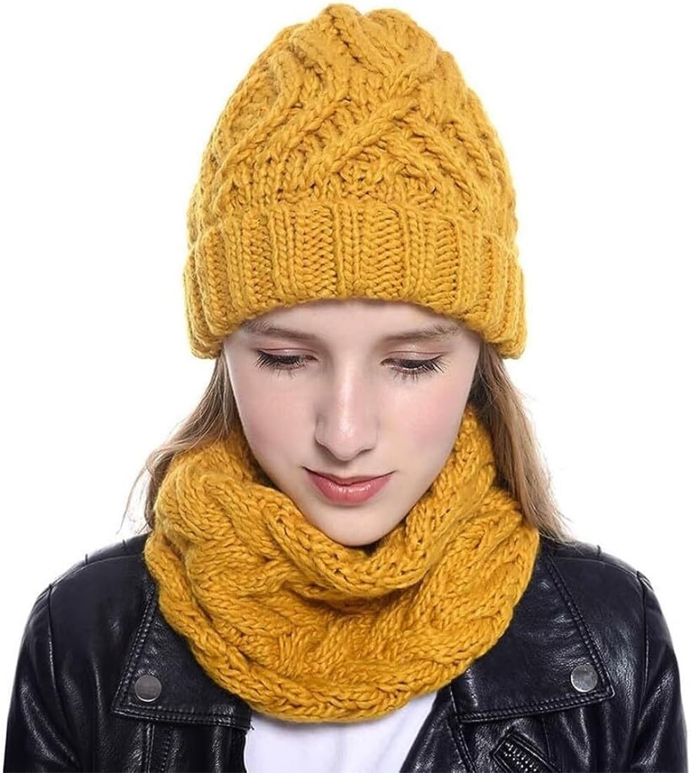 Chapeau d'hiver Ensemble Bonnet Et Écharpe en Tricot pour Femmes, Cache-Cou, Ample Et Épais, pour Filles, Hiver Chaud Chapeau(G)