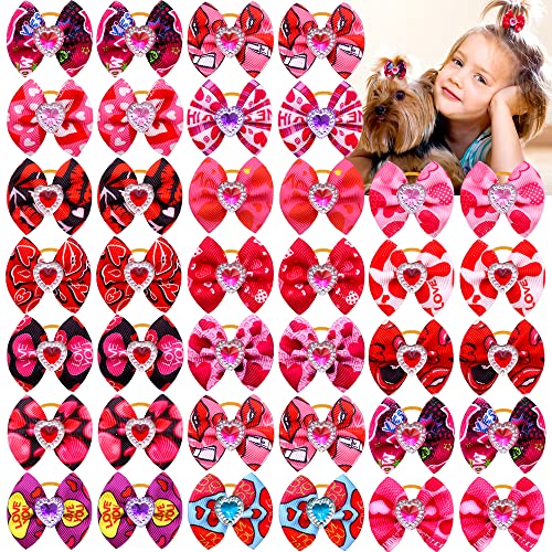 50pcs Valentine’s Day Dog Hair Bows, Red Pink Love Rhinestone Romantic Pet Hair Bows with Rubber Bands, Puppy Bowknot Topknot Pet Grooming Bows for Dog Hair Accessories 50pcs Valentine’s Day Dog Hair Bows, Red Pink Love Rhinestone Romantic Pet Hair Bows with Rubber Bands, Puppy Bowknot Topknot Pet Grooming Bows for Dog Hair Accessories