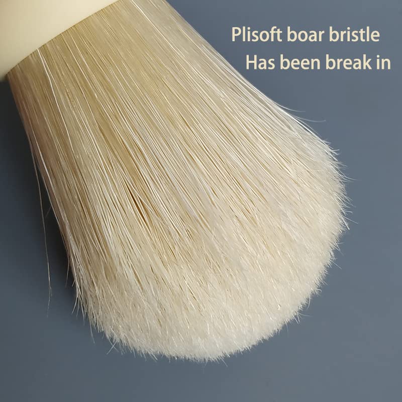 plisoft boar bristle hair shaving brush good backbone and break in hair short handle (WHITE)
