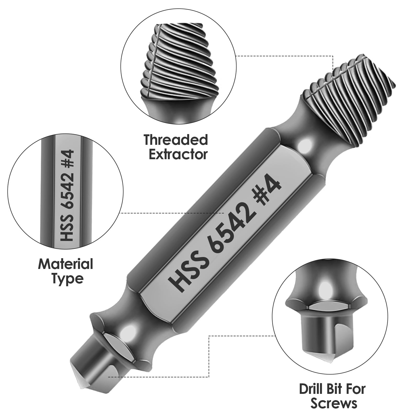 Set Estrattore Viti Danneggiate Con 3 Punte Elicoidali HSS 4341 | Kit 8 Pezzi Per Viti Spanate E Arrugginite