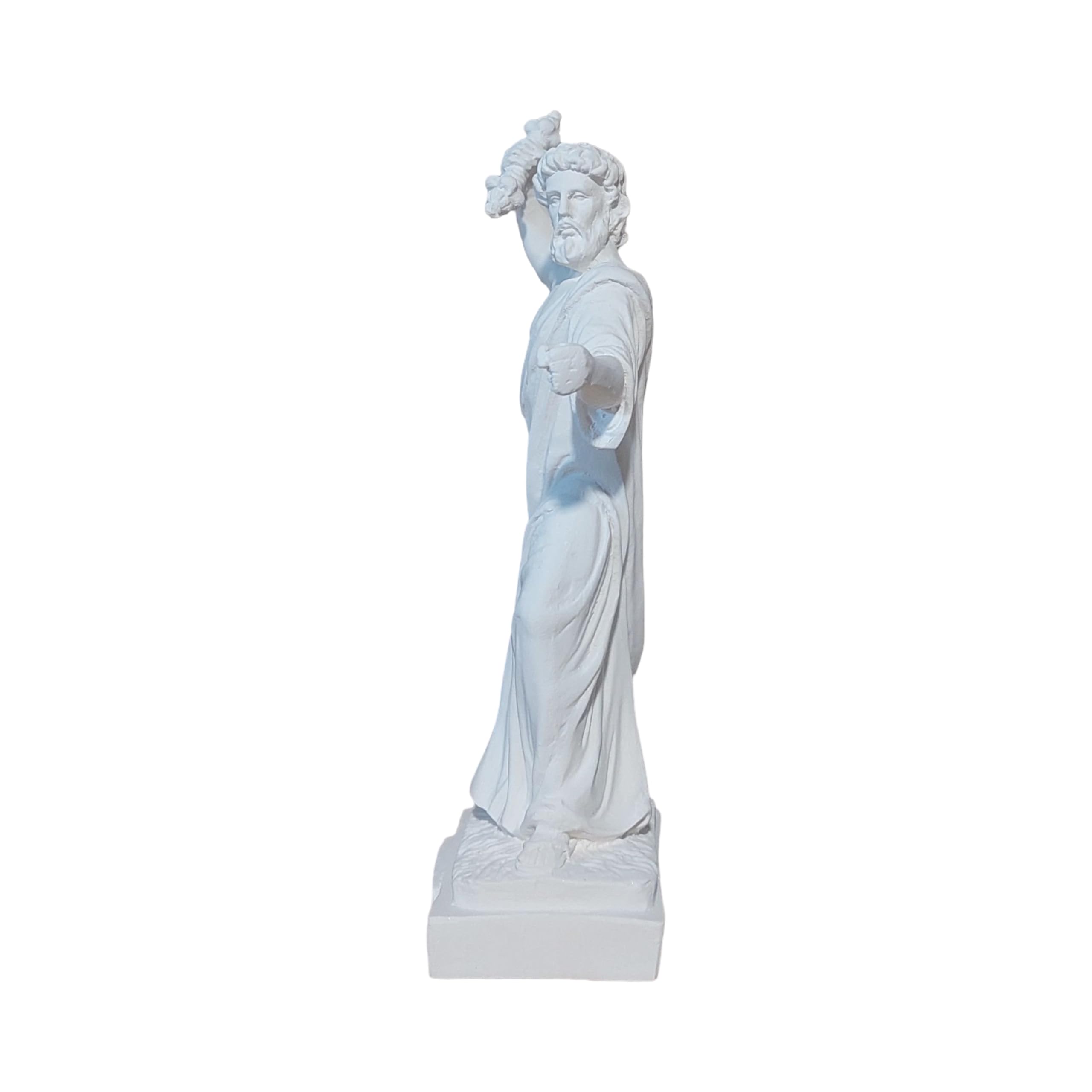 Statua greca del dio Zeus che lancia fulmine in alabastro bianco
