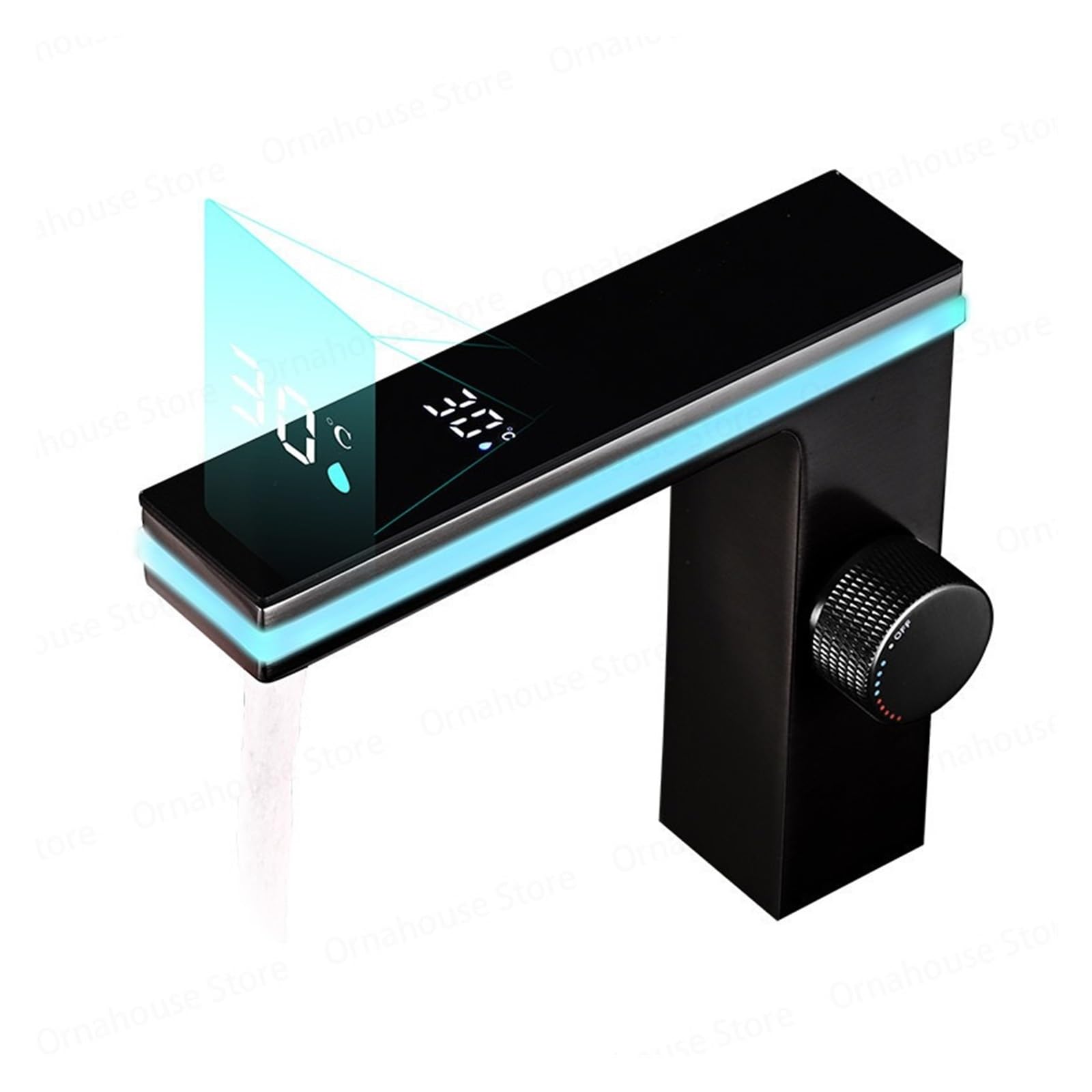 Solid Brass Bathroom Faucet, LED Display Basin Mixer Tap with Creative Ambient Light, Hot & Cold,Safe and Reliable(Nero,G1/2)
