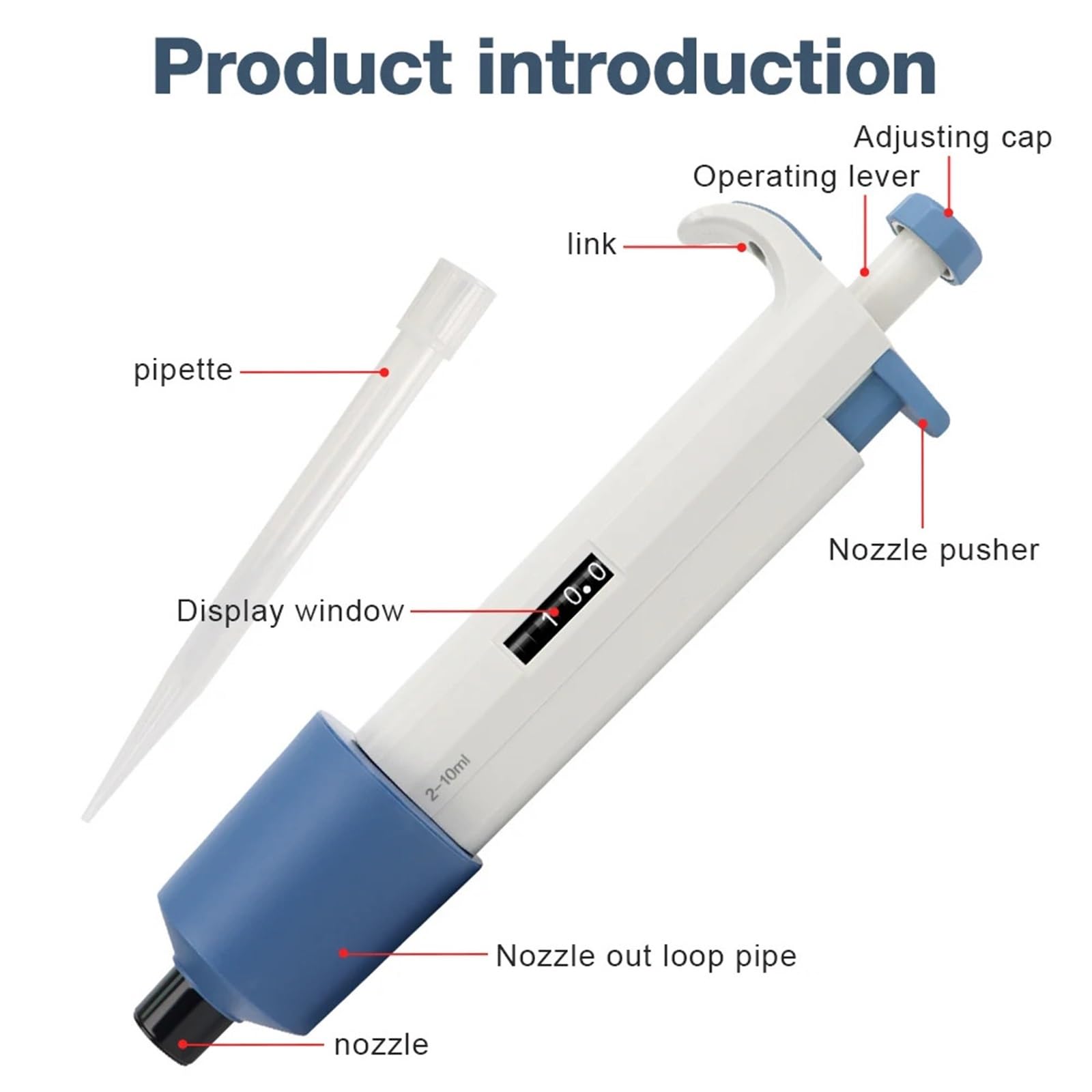 Micropipeta, Pipeta de laboratorio 2 a 10 ml, micropipeta digital ajustable un solo canal con puntas pipeta, dispensador muestras