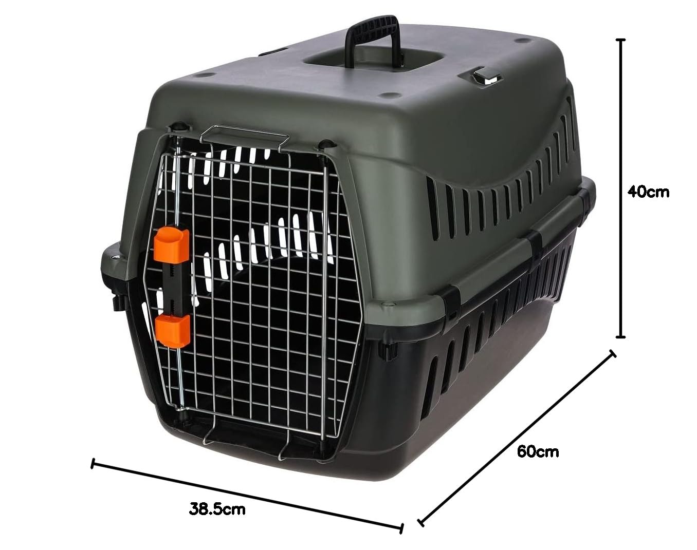 Kerbl Pet Transportbox Eco, Hunde, Katzen, anthrazit/graugrün, 60x40x38,5cm, Kunststoff, 5-15kg, flugtauglich, mit Metalltür