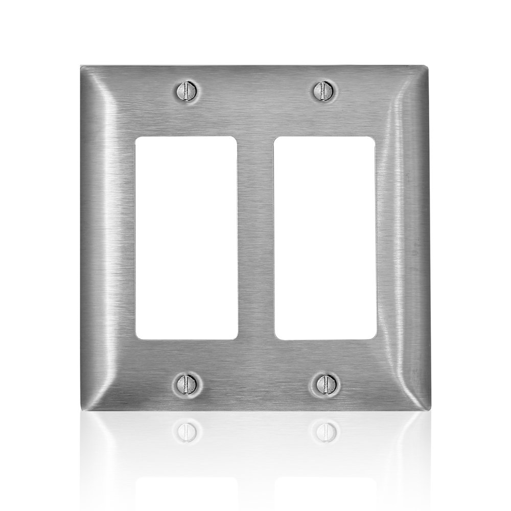 Placa de pared de acero inoxidable Leviton SS262-40 satinada para doble interruptor Decora