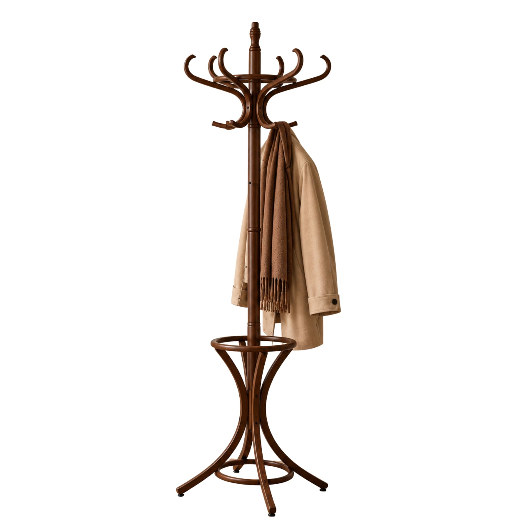 Headbourne Wooden Free Standing Coat Stand, Umbrella Holder Walnut 185cm