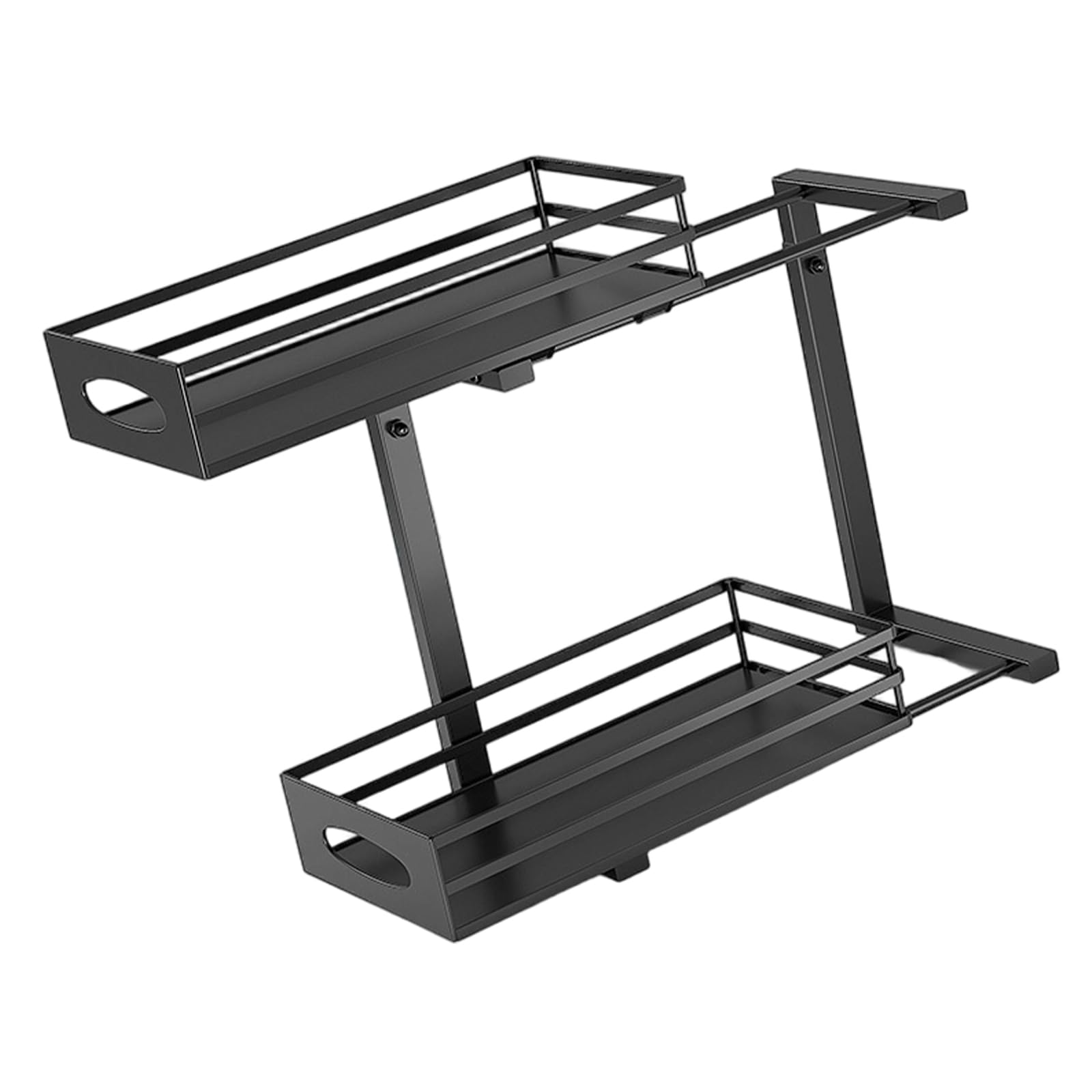 Qusinfc L Shaped Slide Out Below Counter Storage Double Layer Changeable Metal Rack for Kitchen Bathroom Cabinet Management Pull Out Shelf for Cabinets