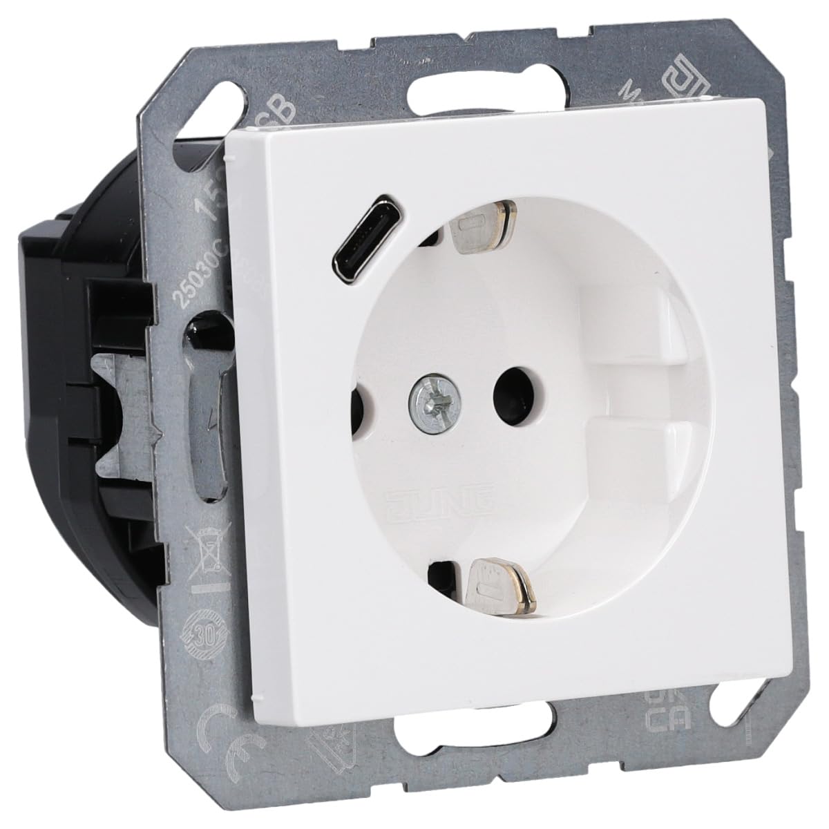Prise SCHUKO Jung avec charge rapide USB C 3A et protection contact accrue