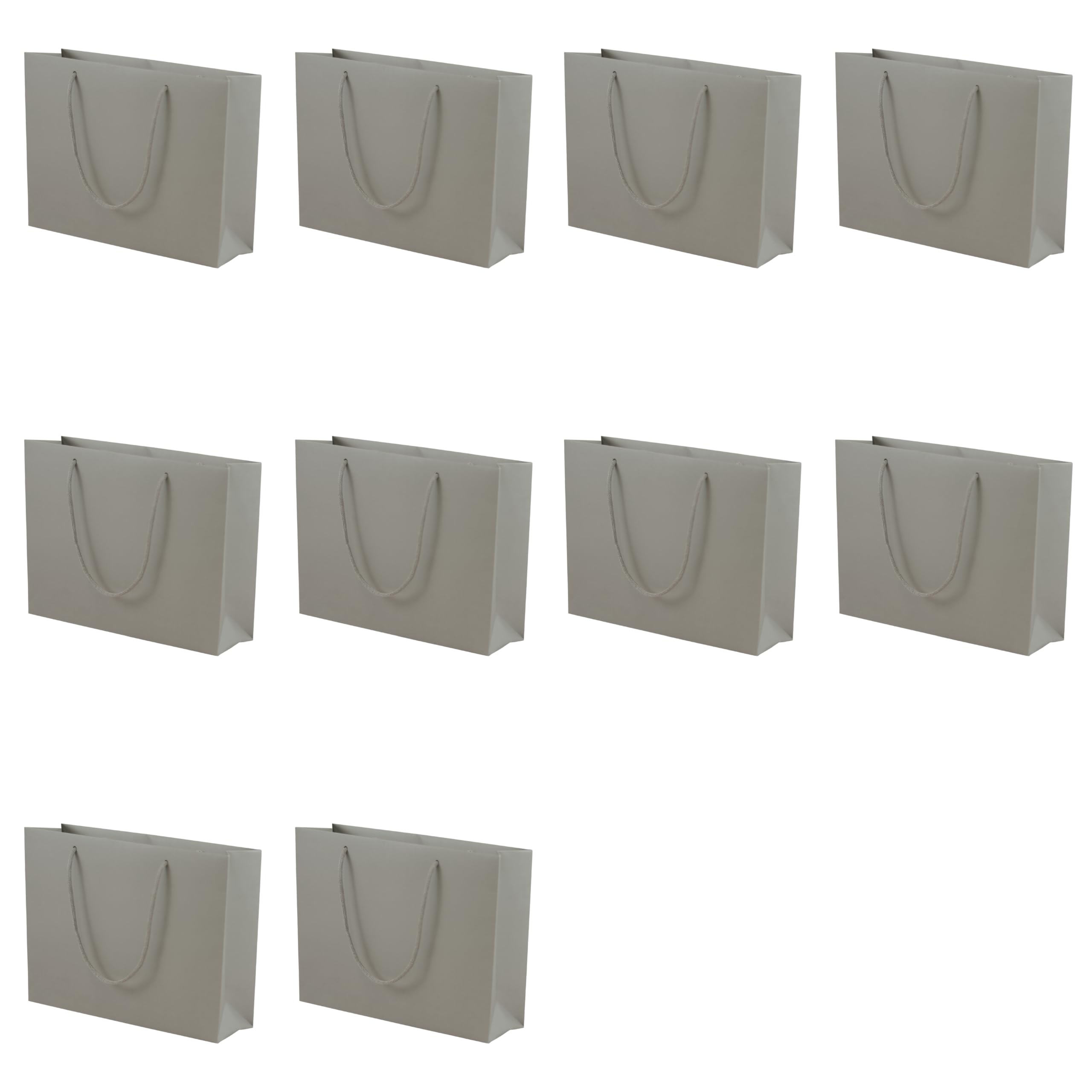 Pack of 10 Large Grey Premium Eco Kraft Paper Gift Bags | Wide A4 (33x25x10cm) | Paper Braided Handles | FSC Certified | Plastic Free | Boutique Retail & Gifting