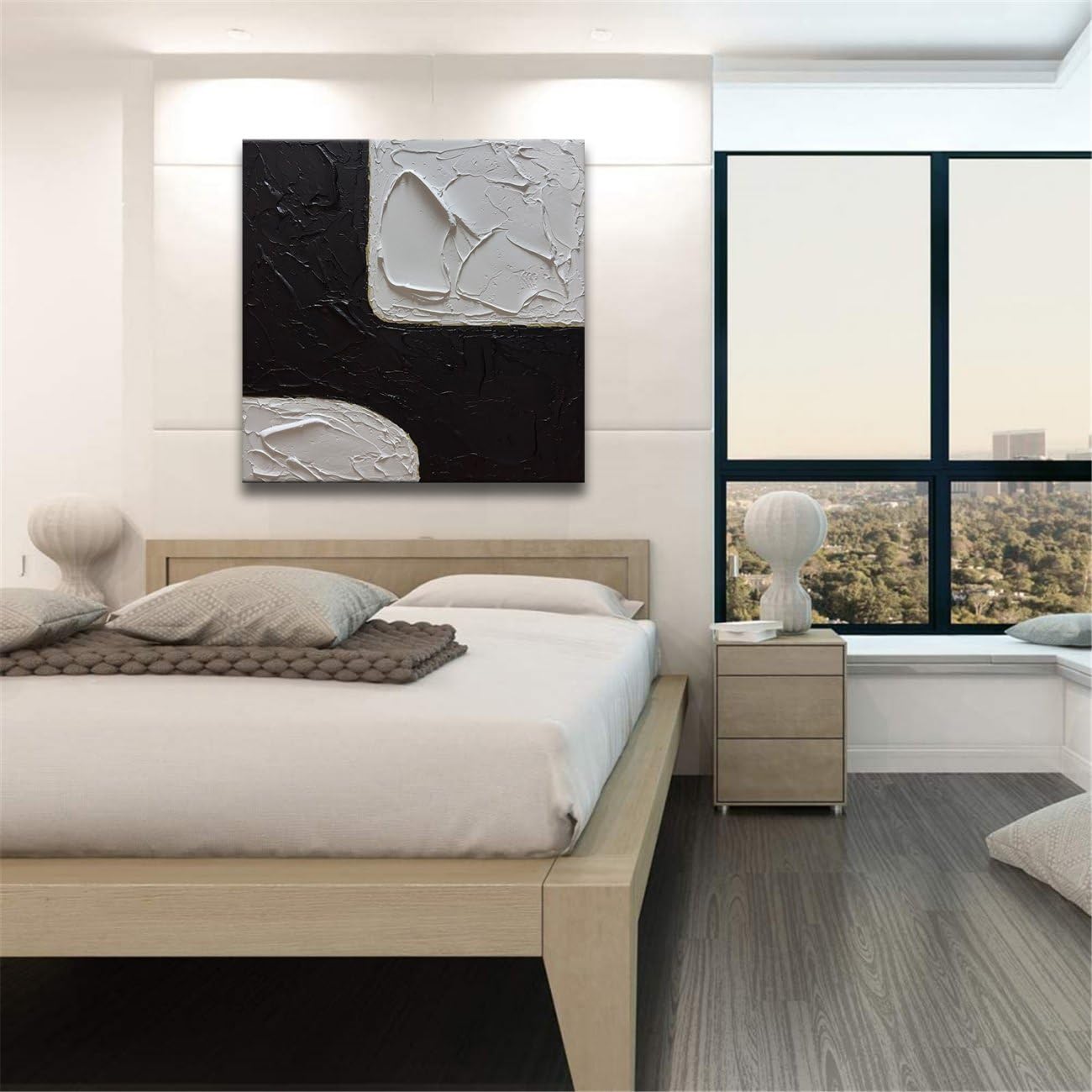 Hand-Painted Abstract Black Textured Wall Art – 24x24 Inches, Oil On Canvas, Modern Minimalist