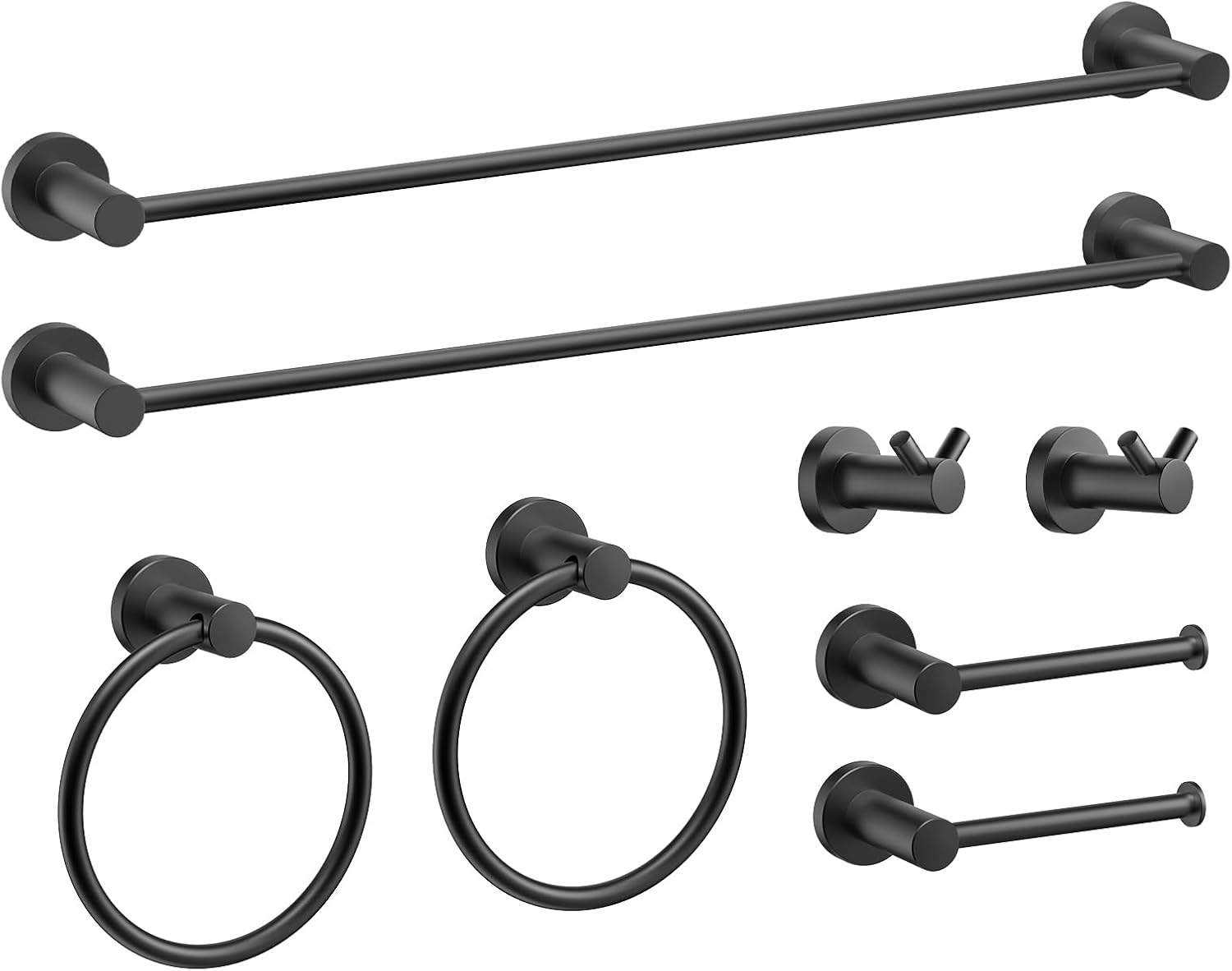 FORIOUS 8 Pieces Bathroom Hardware Accessories Set, SUS304 Thicken Stainless Steel 24 Inch Towel Bar Holder Set, Modern Towel Racks for Bathroom Wall Mounted, Matte Black (Matte Black) Thumbnail