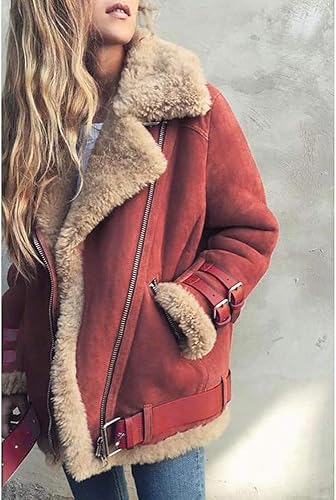 Miniatura 2 de JOFOW Chaquetas de gamuza para mujer, con solapa, cuello de vellón, con cinturón, forro de franela, abrigos, holgados, a la moda, talla extra grande