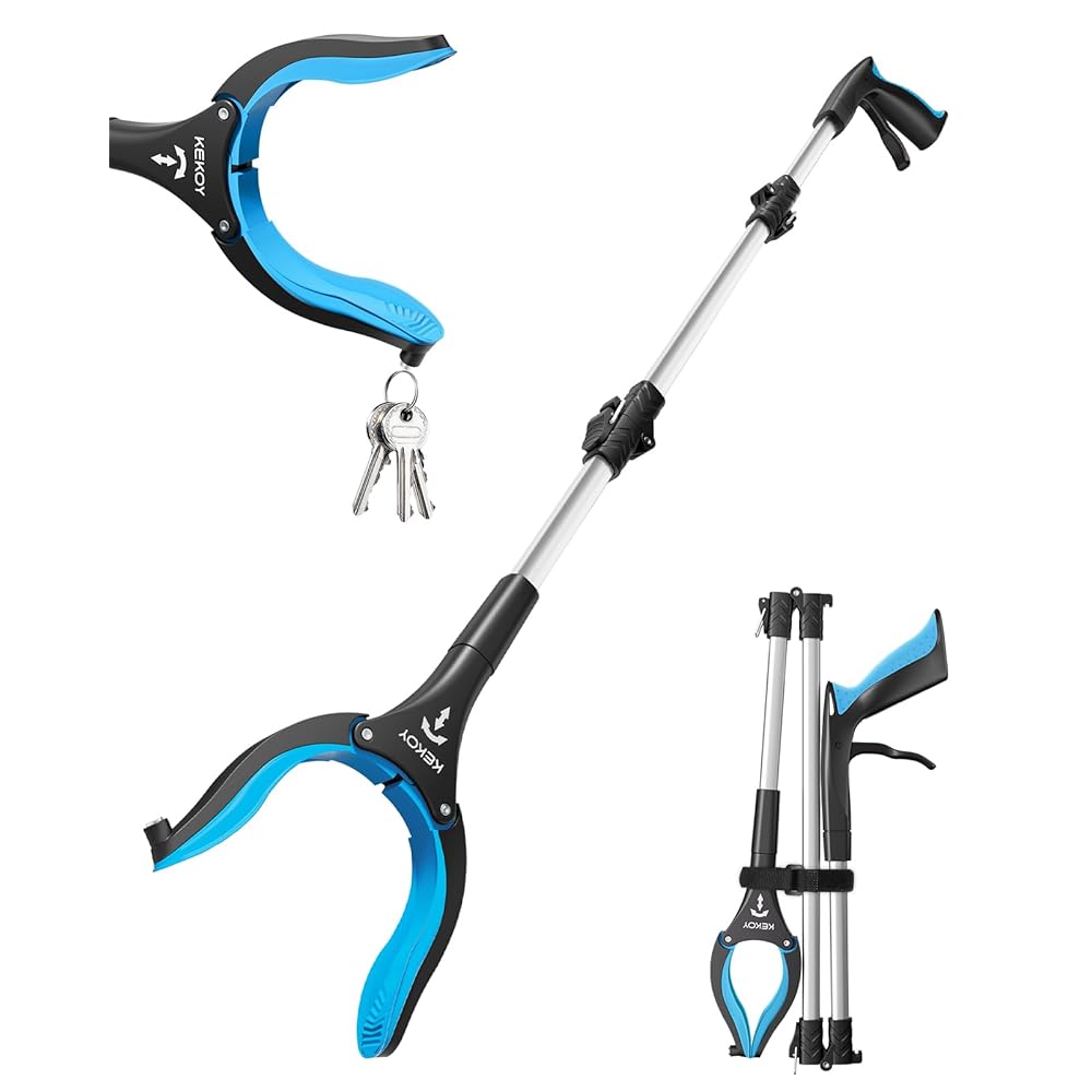 32inch Grabber Reacher Tool for Seniors, Foldable Reacher Grabbers Pickup Stick with Anti-Slip 360 Rotating Jaw, 4 Wide Extended Claw with Magnet for Disabled, After Surgery Recovery
