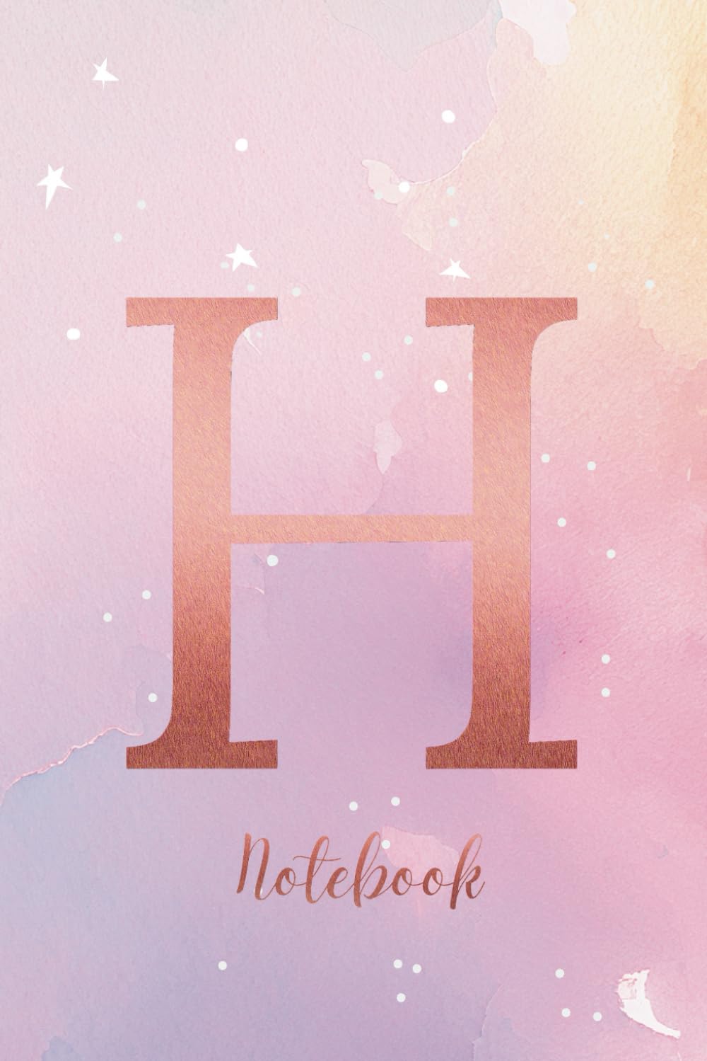 Letter H Notebook: Initial Monogram Letter H Lined Notepad. Pastel Rainbow Watercolour 6" x 9" Personalised Journal, Ruled Composition Name Letter Book - With Rose Gold Alphabet Letter H