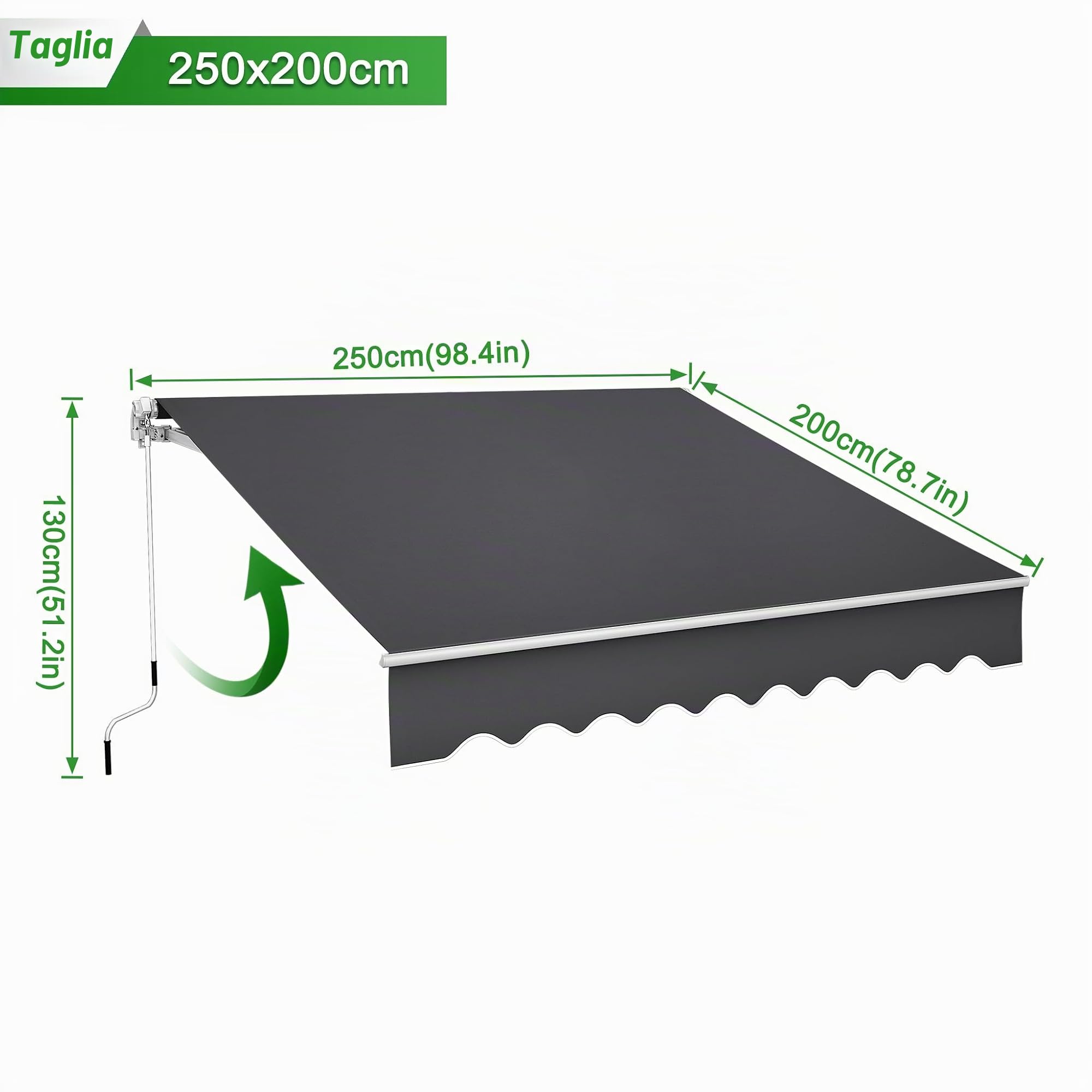 HENGMEI Tenda da sole in alluminio con morsetto, tenda parasole a cassonetto, braccio articolato, 250 x 200 cm, grigio scuro)